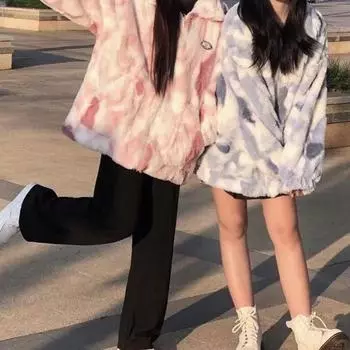 Женская куртка осень-зима, двухсторонняя плюшевая ткань с узором «тай-дай», воротник-стойка, застежка-молния, утолщенное пальто с длинными рукавами, свободное ветрозащитное пальто для поездок на работу XL красный