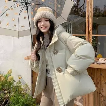 Женская куртка осень-зима с длинными рукавами из хлопка, свободная теплая короткая стеганая одежда, ветрозащитная верхняя одежда с капюшоном XL белый
