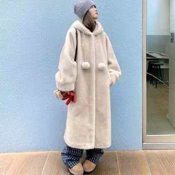 Женская куртка осень-зима с капюшоном из искусственной норки, свободная шерстяная толстая теплая длинная парка, универсальное модное пальто S белый