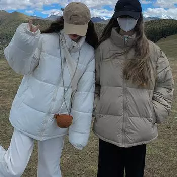 Женская куртка осень-зима с карманами, однотонная, утепленная верхняя одежда из хлопка с воротником-стойкой, теплая короткая куртка, пальто S чёрный