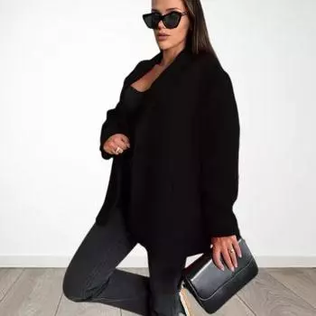 Женская куртка осень-зима, теплая, с толстым воротником-лацканом, свободная, повседневная, шерстяная, однобортная, свободного покроя, однотонная M абрикосовый