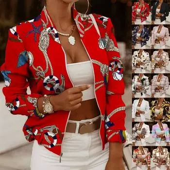 Женская куртка, осенне-зимняя куртка, повседневный пиджак на молнии в стиле ретро, женский пиджак S коричневый/белый