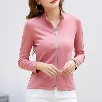 Женская куртка, осенняя хлопковая спортивная одежда, удобная верхняя одежда, наряд на молнии, весенняя модная короткая тонкая женская куртка XXL синий