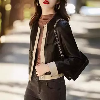 Женская куртка осенняя повседневная одежда с длинными рукавами на пуговицах, приталенная женская куртка в стиле ретро L чёрный