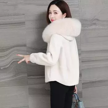 Женская куртка-пальто с капюшоном из гранулированного флиса с коротким верхом, осень-зима 2024 года, куртка из искусственной овечьей шерсти, одна вещь отправлена от имени других. S белый