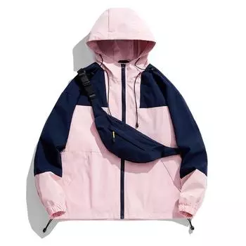 Женская куртка, пальто, ветровка с капюшоном на молнии, женская повседневная верхняя одежда, топы M розовый