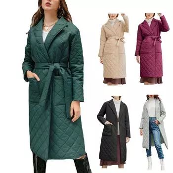 Женская куртка-парка с поясом, хлопковое пальто в клетку со стразами, женское пуховое пальто выше колена, зимняя одежда, пальто XXL чёрный