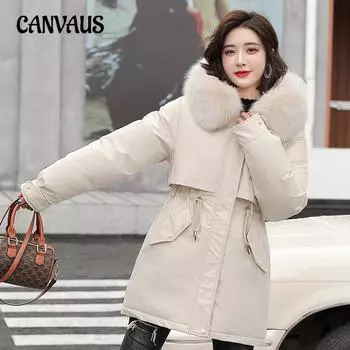 Женская куртка Parker Overcoming The Long Temperament из хлопка, зимняя, утепленная и подбитая, большого размера, из хлопка M белый