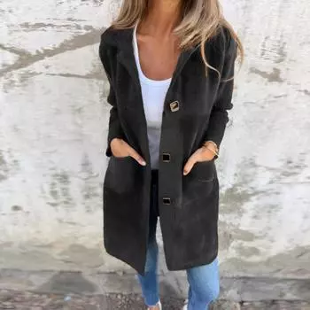 Женская куртка повседневная с длинным рукавом свободного покроя пальто зимняя верхняя одежда с карманом M чёрный