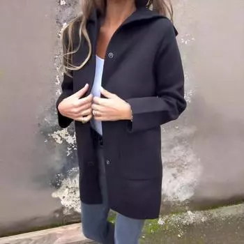 Женская куртка повседневная с длинным рукавом свободного покроя пальто зимняя верхняя одежда с карманом M чёрный