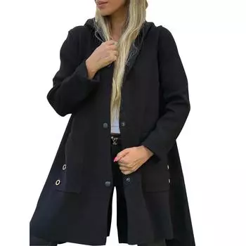 Женская куртка повседневная с длинным рукавом свободного покроя пальто зимняя верхняя одежда с карманом M чёрный