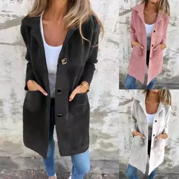 Женская куртка повседневная с длинным рукавом свободного покроя пальто зимняя верхняя одежда с карманом M