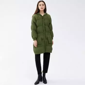 Женская куртка-пуховик 2024 года, зима, Япония и Южная Корея, новая длинная куртка из утолщенного хлопка с капюшоном, женская тонкая теплая плиссированная куртка из хлопка для женщин One Size зелёный