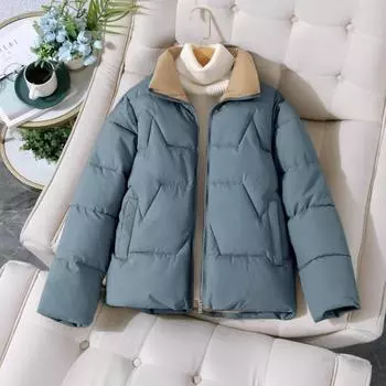 Женская куртка-пуховик 4XL, укороченный стиль, женская осенне-зимняя новая модная женская ветровка с утолщенным воротником-стойкой, универсальная куртка L хаки