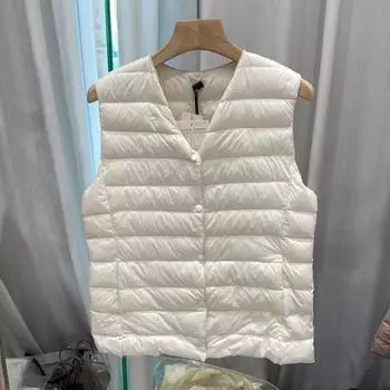 Женская куртка-пуховик без рукавов весна-зима женский белый утиный пух ультралегкий упаковываемый теплый жилет с подкладкой 4XL белый