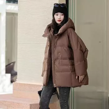 Женская куртка-пуховик большого размера с ретро-пряжкой 2024 года, зимняя, с капюшоном, свободная, утолщенная, белая, утиная, пуховая, толстая, MM, куртка прилив average size