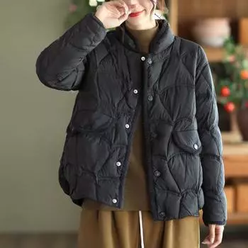 Женская куртка-пуховик Hairy Splicing White Duck, осень 2024 г., новая корейская версия, легкая и тонкая, с воротником-стойкой, универсальная куртка-пуховик S хаки