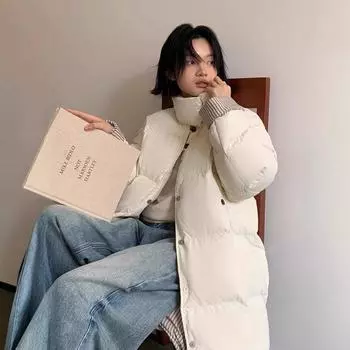 Женская куртка-пуховик из белого утиного пуха, длинная женская куртка 2024 года, зимняя, простая, утолщенная, большого размера S suggestion (90-62.5kg) чёрный