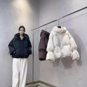 Женская куртка-пуховик из полой пряжи 2024 года, зимняя новая модная куртка в иностранном стиле, высококачественная утолщенная куртка на гусином пуху S чёрный