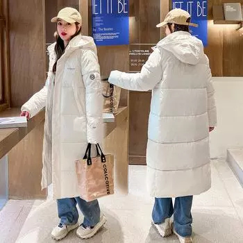 Женская куртка-пуховик с капюшоном 2024 года, осень-зима, новая версия, большой размер, свободная, средняя и длинная, универсальная куртка-пуховик S чёрный