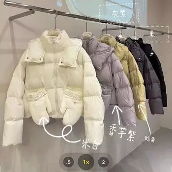 Женская куртка-пуховик с капюшоном и небольшим пухом 2024 года, зимняя, утолщенная, с белым утиным пухом, съемные перчатки, куртка-хлеб Tide One Size