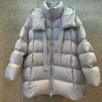 Женская куртка-пуховик с капюшоном и принтом стримера, средняя и длинная, 2024, новая куртка-пуховик с черепаховой спинкой, белого цвета, иностранный газ S чёрный