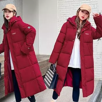 Женская куртка-пуховик с капюшоном и утеплителем, осенне-зимняя, больших размеров, длинная, до колена, свободная, теплая, верхняя одежда 2XL