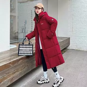 Женская куртка-пуховик с капюшоном на осень и зиму, новая, большого размера, свободная, средней и длинной длины, универсальная куртка-пуховик S чёрный