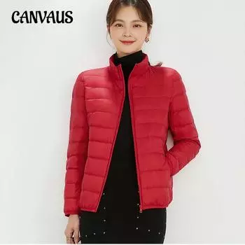 Женская куртка-пуховик с воротником-стойкой, легкая, большого размера, легкая, модная, белая, на утином пуху, куртка-пуховик S чёрный