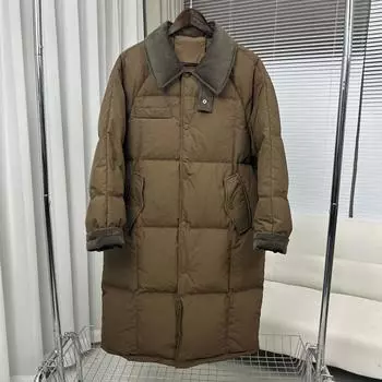 Женская куртка-пуховик средней и длинной длины 2024 года, новое зимнее пальто с вельветовыми лацканами белого цвета на утином пуху S