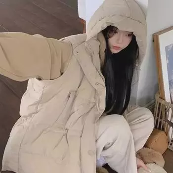 Женская куртка-пуховик свободного кроя из хлопка в корейском стиле осень/зима 2024 г. XL чёрный