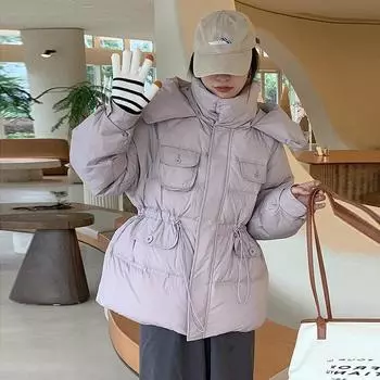 Женская куртка-пуховик Tooling 2024, зимняя мода, тонкая талия, много карманов, теплая, маленькая белая куртка-пуховик на утином пуху, прилив S