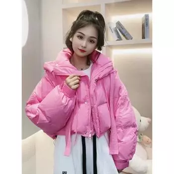 Женская куртка-пуховик в корейском стиле, ультракороткая, с капюшоном, утолщенная, белая, зимняя куртка на утином пуху для маленьких людей S