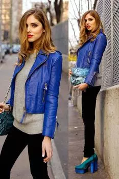 Женская куртка Royal Blue из натуральной кожи ягненка, ручная работа, стильная байкерская мотоциклетная S королевский синий