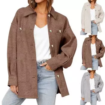 Женская куртка-рубашка на пуговицах с длинным рукавом, осенние наряды XS бежевый