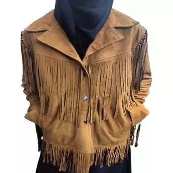 Женская куртка ручной работы из натуральной замши овчины с бахромой | куртка для клубных вечеринок и мероприятий XSS коричневый