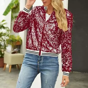 Женская куртка с блестками и длинными рукавами и воротником-стойкой в полоску, свободная застежка-молния, эластичные манжеты, пальто ведущего для выступления на сцене 2XL золотистый