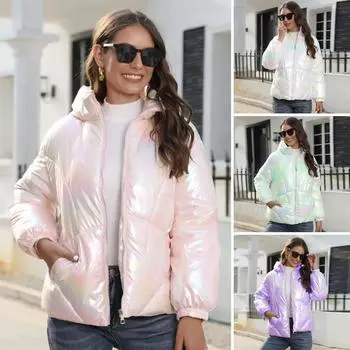 Женская куртка с цветной глянцевой поверхностью и капюшоном из хлопка, зимнее корейское модное утепленное пальто, женская одежда, свободные теплые топы 2XL фиолетовый