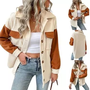 Женская куртка с цветными блоками, короткое пальто, женский повседневный кардиган, пальто с карманами, топы