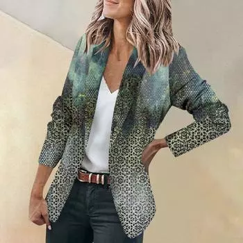 Женская куртка с длинным рукавом и принтом, кардиган с воротником на одной пуговице, топ для бизнеса и отдыха L