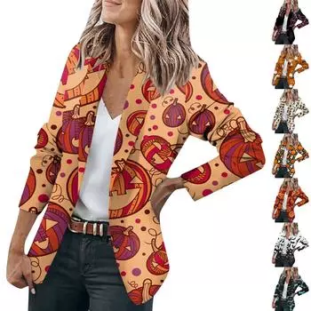 Женская куртка с длинным рукавом и принтом «Хэллоуин», кардиган с воротником на одной пуговице, деловой и повседневный топ M белый