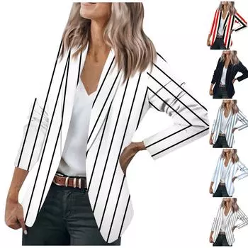 Женская куртка с длинным рукавом, кардиган с воротником в полоску и одной пуговицей, топ для бизнеса и отдыха L чёрный