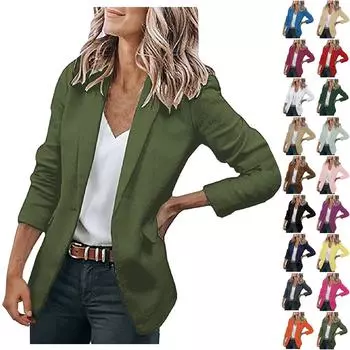 Женская куртка с длинным рукавом, однотонный кардиган с воротником на одной пуговице, топ для бизнеса и отдыха L