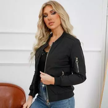 Женская куртка с длинными рукавами и боковыми карманами на молнии, повседневные тонкие куртки-бомберы, весенне-осенняя верхняя одежда S кремовый