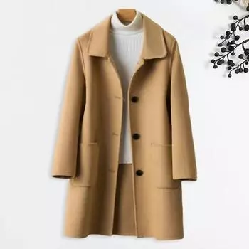 Женская куртка с двойными карманами и лацканами, однобортное шерстяное пальто, свободное, длинное, теплое M синий