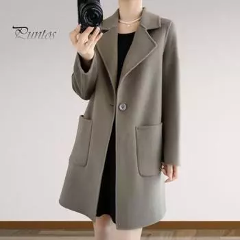 Женская куртка с двойными карманами, лацканами, однотонное шерстяное пальто на одной пуговице, большой размер, свободное, теплое, с длинными рукавами, для поездок на работу, свиданий, весна, осень, зима L верблюд