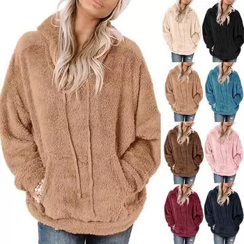 Женская куртка с капюшоном и длинными рукавами, однотонная повседневная свободная бархатная толстовка с карманами S вино красного