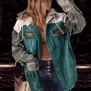 Женская куртка с капюшоном и контрастными вставками и двойными карманами L синий