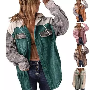 Женская куртка с капюшоном и контрастными вставками и двойными карманами L синий