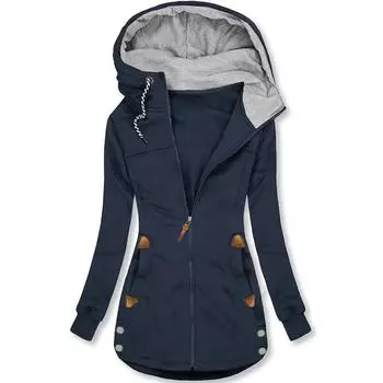 Женская куртка с капюшоном и застежкой-молнией с длинным рукавом и шнурком больших размеров 4XL чёрный